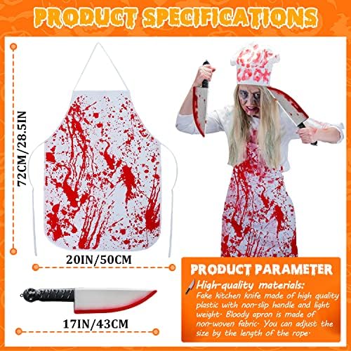 WINUSD 2PCS Halloween Fake Knife Apron Conjunto de avental, 17 Faca falsa com trajes de avental para homens para homens Halloween