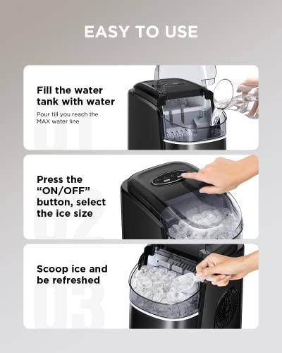 Máquina de fabricante de gelo de bancada de Silonn - 9 cubos prontos em 6 minutos, máquina de gelo portátil auto -limpeza com bolas de gelo e cesto, 2 tamanhos de gelo de bala para casa