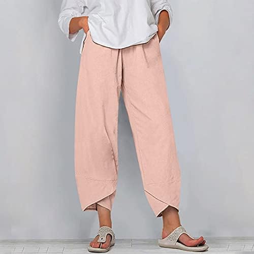 Linen calça -calça conjunto mulheres 2 peças roupas de algodão cotelas da cintura garotas de linho largura de perna larga