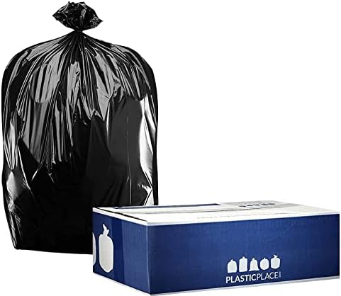 PlasticPlace 95-96 latas de lata de galões, 1,2 mil, sacos de lixo preto pesado, rolos, 61 ”x 68”
