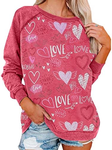 Sorto do Dia dos Namorados para Mulheres Gráfico de Manga Longa Love Carta de Coração Impressão Moletom Casual Tops Casual Pullover