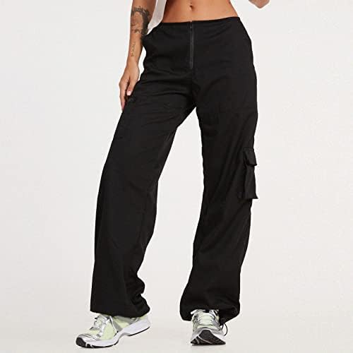 Calça de carga baixa de cintura baixa calças largas de perna larga com calça de carga de bolso Hip Hop Streetwear calça moletom
