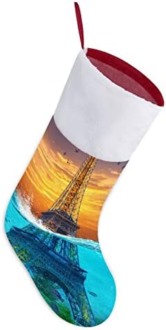 Eiffel Tower em Ocean personalizada Christmas Stocking Home lareira da árvore de Natal