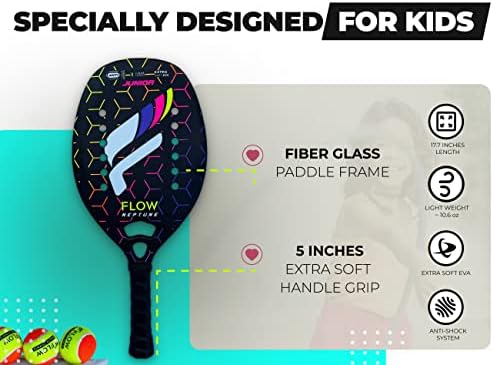 RACA DE TENNIS DE PRAIA CRIANÇAS, Patdle de tênis de fibra de vidro superior, espessura de 1,7 cm - raquete de tênis de praia menor projetada para crianças | Tênis de Flow Beach