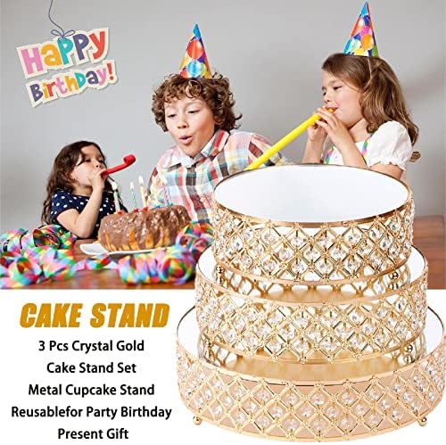 Gdrasuya10 Stand de bolo de ouro de 3 peças, Stand Stand Stand Stand Stand com Placa Mirror para Partes Presente Presente