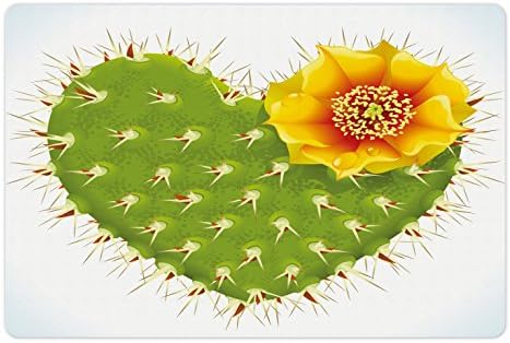 Ambsosonne Cactus tapete de estimação para comida e água, cacto espinhoso na forma de coração e flor amarela com picos de