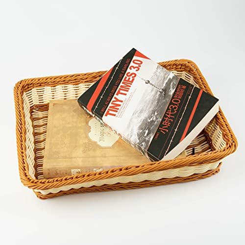 Solapollo 3 Pacote cesta de pão de vime poli, cesta de pão retângulo, cestas retangulares de display de vime para armazenamento de cozinha, cestas de exibição de alimentos para mesa