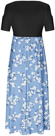 Vestido floral feminino moda moda sexy ombro frio manga curta colheita de goma longa vestido de verão casual maxi vestidos