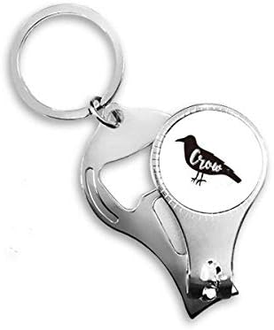 Crow preto e branco Animal de unhas de unhas Anel de chave de chave de corrente de garrafa de garrafa Clipper
