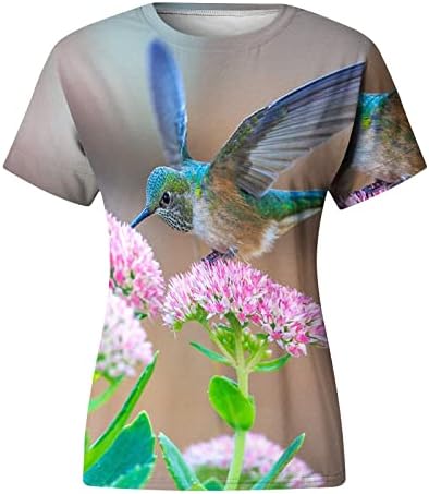 Camiseta gráfica de impressão feminina camisa de manga curta de verão redonda de pescoço de pescoço casual blusas superior