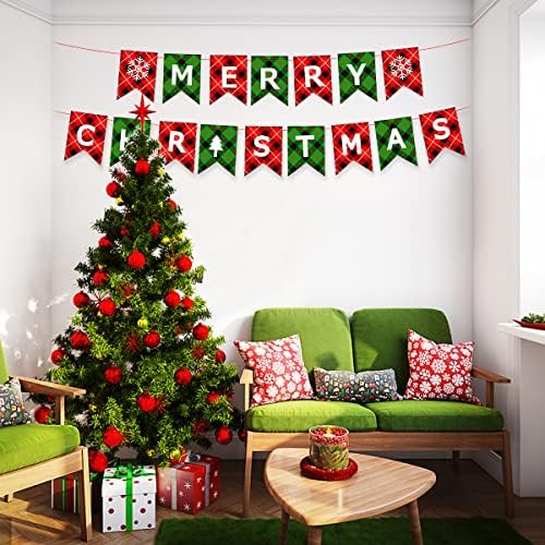 Banner de Feliz Natal Vermelho e Verde, Decoração de Festa de Natal, Garland de Bunting de Bolas de Natal para Decoração
