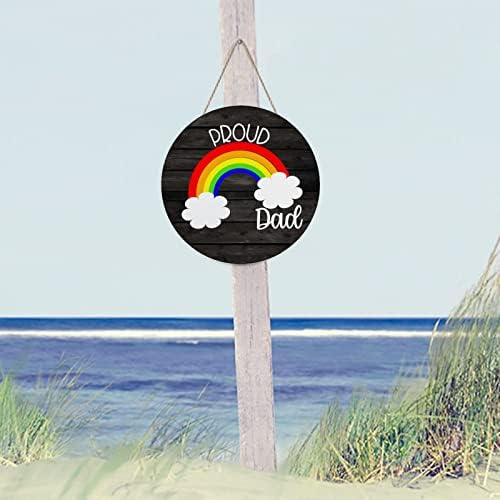Sign bem -vindo orgulho arco -íris redondo placas de madeira vintage Papai orgulhoso Rainbow Sign Progress Pride Wall Art