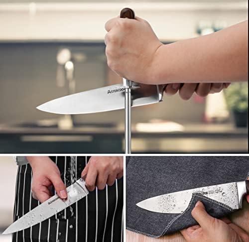Conjunto de facas, 15 PCs Kitchen Kitch Set com bloco, aço inoxidável Astercook alemão com tesoura, apontador de faca e 6 facas serrilhadas