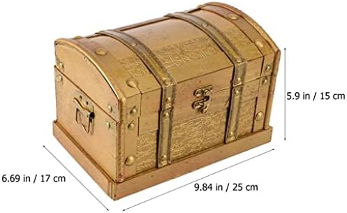 Scdzs retro de madeira pirata tesouro caixa de baú de armazenamento de armazenamento buginket decoração de estojo de tesouro sem bloqueio
