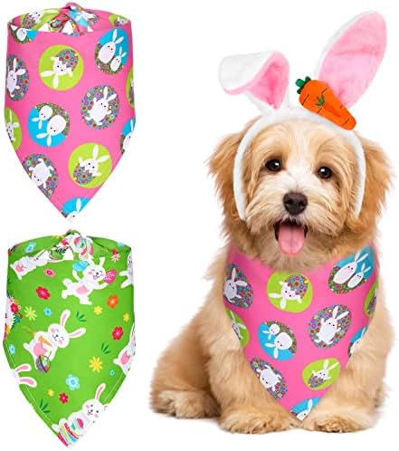 Ears de coelhinho da Páscoa Banda para cães com cenoura e 2 PCs Páscoa Bandana Bandana Cute Acessórios para cães de cães Acessórios