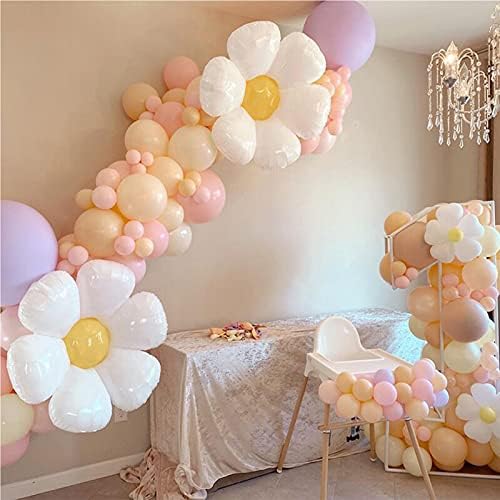 102pcs Daisy Balloon Arch Garland Kit Macaron rosa branco