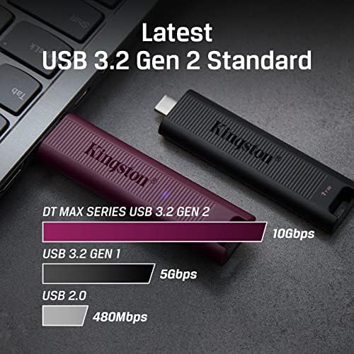 Kingston DataTraveler Max Tipo-A 1 TB de alto desempenho USB Drive flash USB 3.2 Gen 2 até 1000 MB/S Design de tampa deslizante dtmaxa/1tb