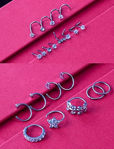 Hoeudjo 20g nariz anéis para mulheres aço cirúrgico piercing jóias anel de nariz de jóias L parafuso para homens para homens