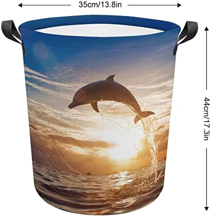 Ocean Sea Dolphin Jumping Leundry Bestkets com alças à prova d'água Roundable Roundable Hampers Storage Bag Organizer
