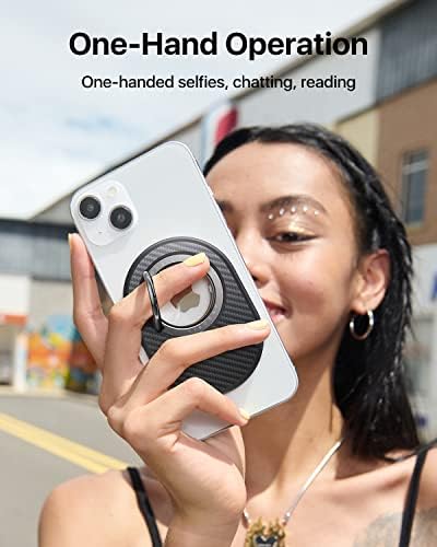 [2023 mais recente] Andobil Easyfly Magnetic Teleping Grip [mais forte potência do ímã] Porta do anel de dedo do telefone celular da ginástica compatível com o MagSafe iPhone 14 Pro Max 14 13 12, Girar Kickstand, Design de fibra de carbono