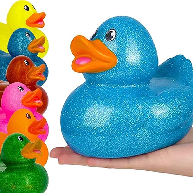 Brinquedo de pato de borracha glitter com patinhos de sortimento sonoro para crianças, presentes de aniversário de