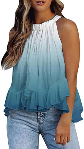 Cami do Halter Womens Cami com tanques de tanque de verão superior com tanques de tanques de impressão floral Dye tee de pescoço alto flare casual camisetas de babados