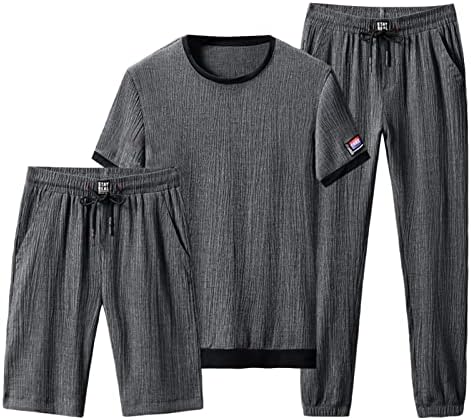 Men Sports Top Pants Suit Summer Shorts Calças Definir bolsos de cor sólidos o pescoço de rua de luta de pescoço
