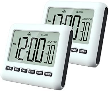 Mouisiton 2Pack Magnetic Clock Kitchen Digital Timer com alarme, 12/24 horas de tela grande alarme alto e ímã forte, contagem e contagem para baixo para panificação de cozinha