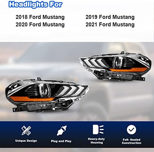 Nixon Offroad Full LED faróis Assembléia para 2018-2023 Ford Mustang, faróis de projetor de alto feixe alto com DRL LED,