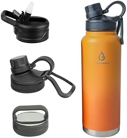 Volcarock Wide Bouth Water Bottle com palha à prova de pó, 24/32/40/64 oz lasco isolado de vácuo hidrel