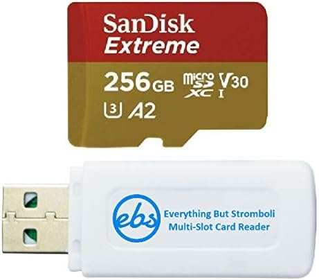 Sandisk 256 GB Micro SDXC Memory Card Extreme Works com GoPro Hero 7 Black, Silver, Hero7 White UHS-1 U3 A2 Pacote com tudo, exceto Stromboli MicroSDXC & SD Card Reader