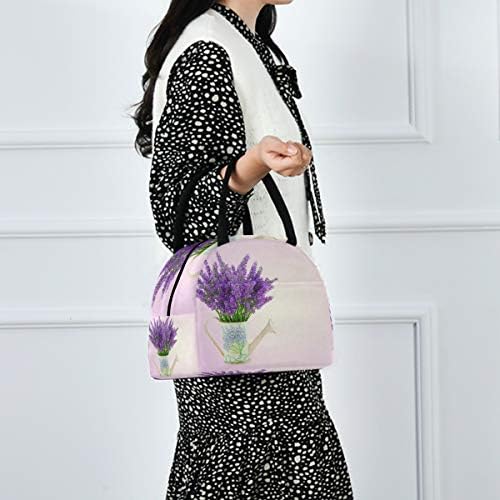 Bolsa de lancheira isolada Mulheres - Belas flores de lavanda Violet grande lancheira à prova de vazamentos com tiras de ombro para piquenique de trabalho