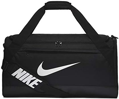 Nike Brasilia Treinando bolsa de mochila, bolsa versátil com alça acolchoada e bolso externo de malha, médio, preto/preto/branco