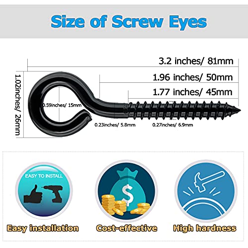 Olhos de parafuso, ganchos de parafusos para os olhos pesados, parafusos em ganchos de olho para uso interno e externo, parafusos