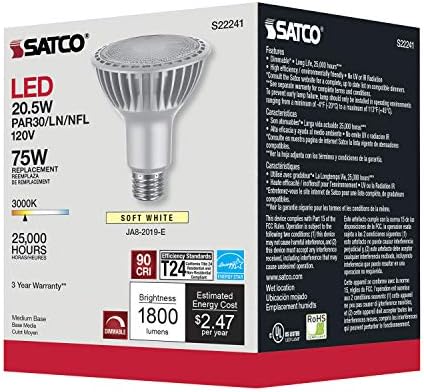 SATCO S22241 20,5 WATT PAR30 LED de alto lúmen; Pescoço longo; 3000K; Califórnia em conformidade com 12 pacote