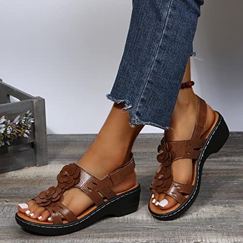 Sandálias casuais de cunha para mulheres moda flor confortável chinelo aberto sandálias femininas sapatos de plataforma