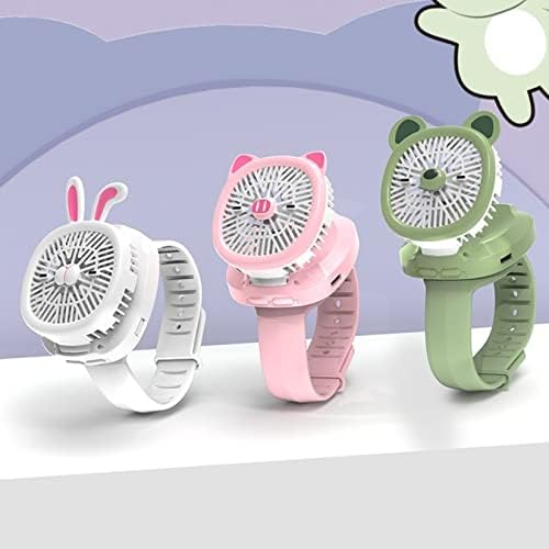 AONUOWE KAWAII Fã de pulso portátil portátil Mini Relógio Fã colorido Teens Nightlight Kids 360 ° Gire o pulso dobrável