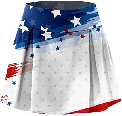4 de julho Saias de tênis com shorts para mulheres de alta cintura plissada Skorts de golfe 2 em 1 Treino de bandeira americana Culottes