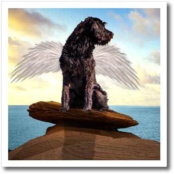 3drose um cachorro marrom doce com asas de anjo e vista para o oceano - ferro em transferências de calor