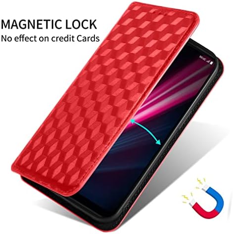 Para T-Mobile Revvl 6 Pro Case, com protetor de tela de vidro temperado com suporte de cartão de titular de cartão Magnetic, PU Cheather