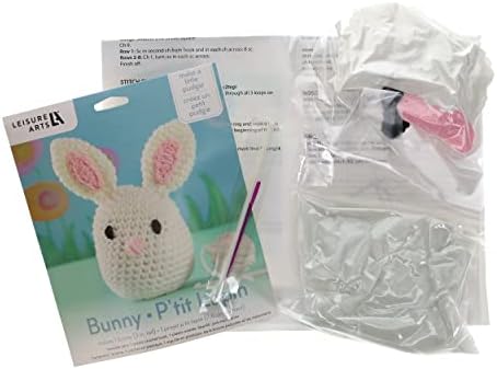 LEISURE Arts Pudgies Animals Crochet Kit, Bunny, 3 , Kit completo de crochê, aprenda a crochê Kit de partida animal para todas as