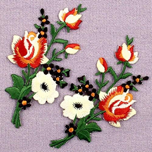 Flowers Bouquet Boho Patch Aplique Floral Applique em costura em Rose Emblem, vermelho e branco, conjunto de 2 pcs