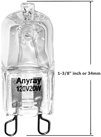Anyray A1712S -Pack 20 Watt G9 curto T4 20W Bulbo de halogênio transparente Pino BI 120 volts 20watt 1-3/8 de comprimento
