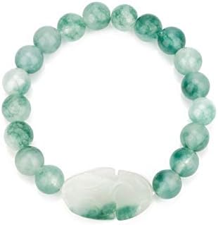 Pulseira de jade zenbless para homens homens de sorte de 10 mm de bracelete de contas com pi xiu/pi yao atrai riqueza e boa sorte verde escuro