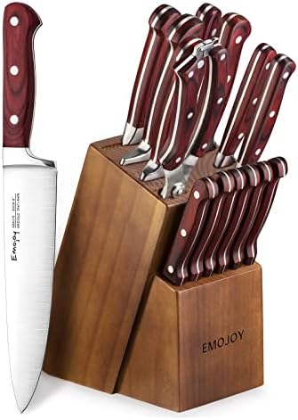 Conjunto de facas, Faca de cozinha de 15 PCs com bloco, afiação manual para o conjunto de facas de chef, faca profissional de aço inoxidável para cozinha
