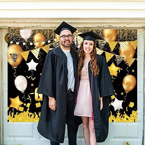 Caso -pano de fotografia de graduação, turma de 2023 parabéns pano de fundo de pós -graduação 7x5ft preto e dourado Fotografia de fundo de formatura