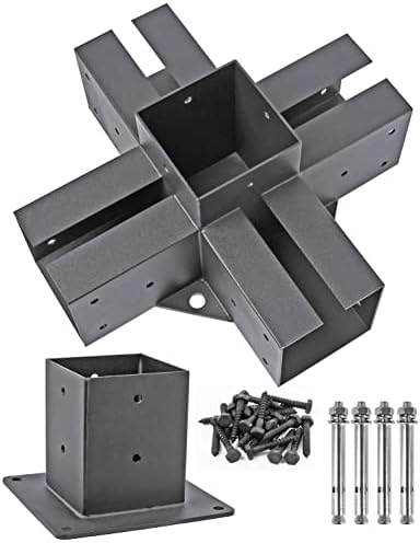 Antsky 6x6 aço inoxidável suportes de canto de 5 vias com 1 base de âncoras de flange, hardware de kit de pérgola/gazebo