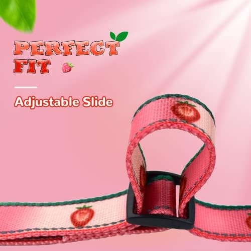 Pawhuggies Spring Pink Dog Collar and Leash Set, Preso reversível ajustável de coleira de cachorro de morango e colarinho, colarinho