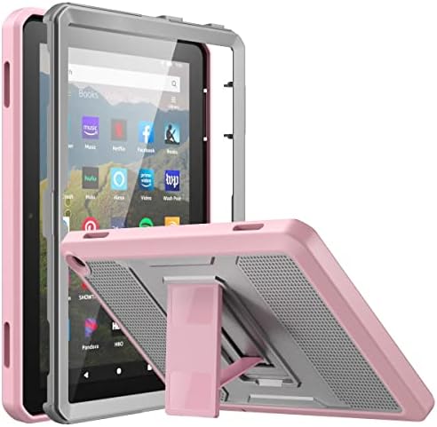 Moko Case Protetive Case Compatível com o Kindle Fire HD 8 e 8 Plus Tablet, Capa de Delegna Rugged de Corpo Full Rugged com protetor de tela embutido, cinza/rosa