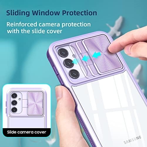 Caso do Perftice para Galaxy A14 5G / 4G, Caixa Samsung A14 com capa de câmera deslizante e protetor de tela, costas duras transparentes
